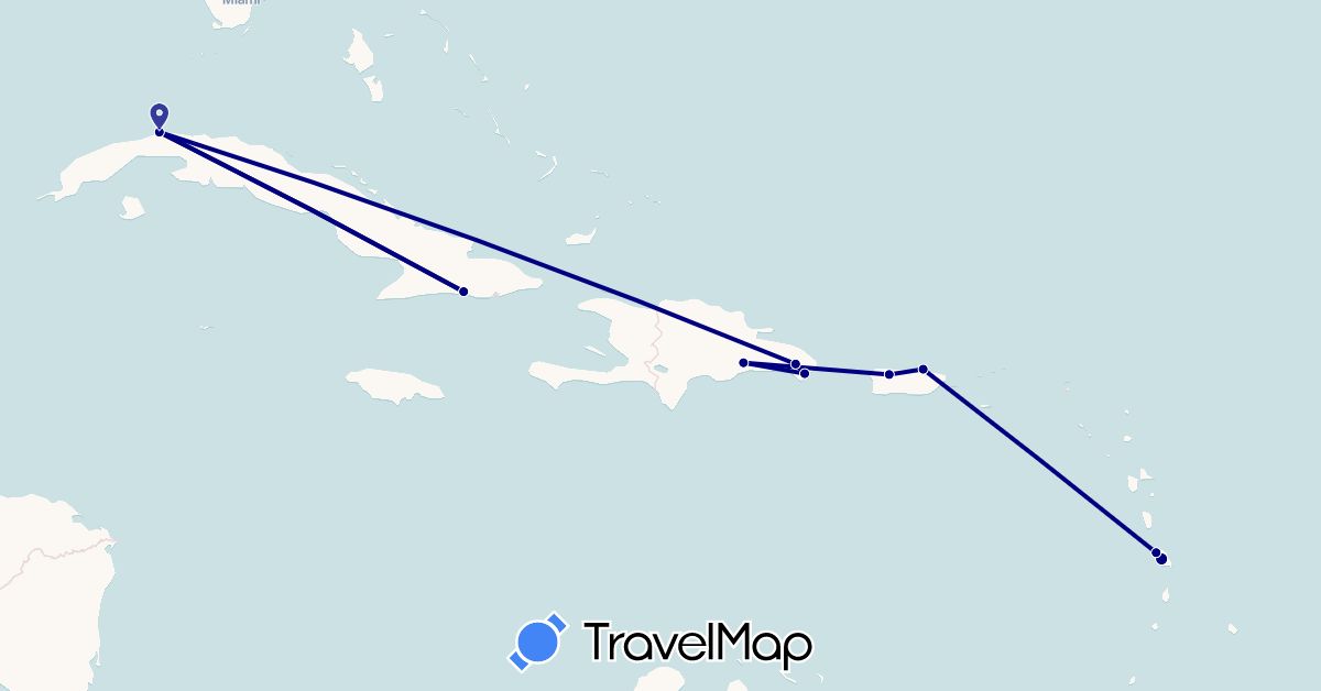 TravelMap itinerary: driving in Cuba, Dominican Republic, Martinique, Puerto Rico (North America)